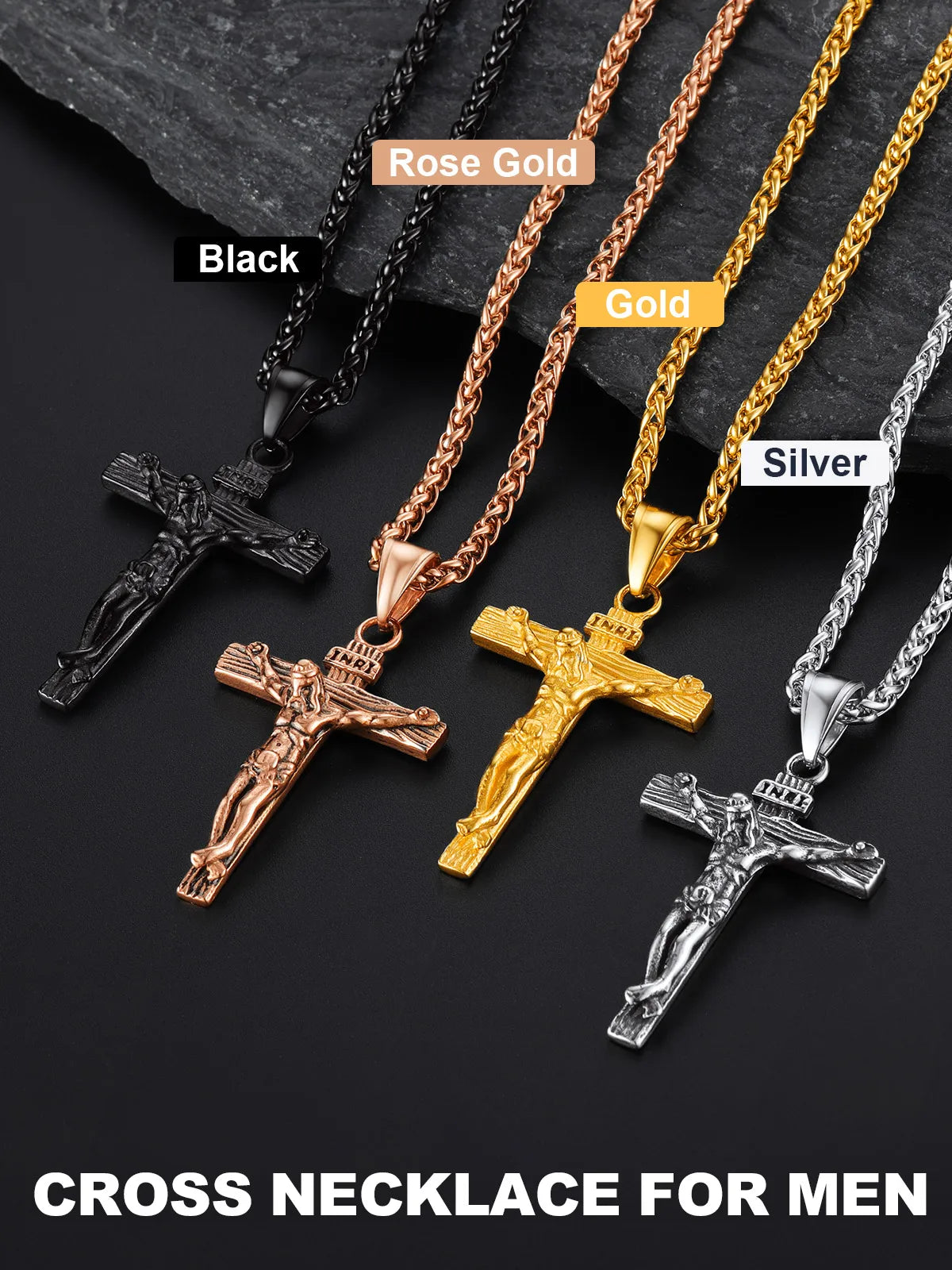 U7 Crucifix Cross Necklaces for Men Woman Pendant with 18/20/22/24/26 inches Chain 316L Stainless Steel Religious Jewelry Gift