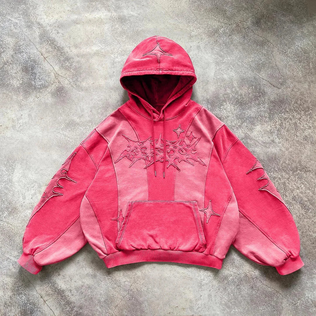 Y2K Gothic Oversized Hoodie Star Patch Embroidery Color Contrast Spliced Sweatshirt Hip Hop Streetwear Loose Pullover For Men Wo