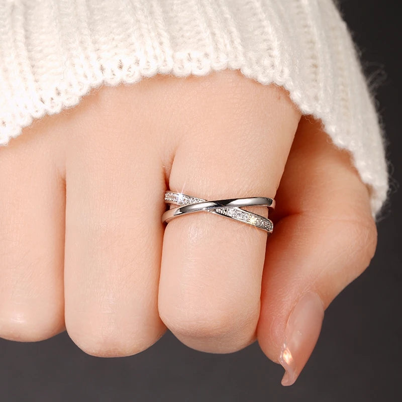 Huitan Fashion Silver Color Cross Ring Lady Trendy Low-key Jewelry with Brilliant Zirconia Stylish Daily Accessories for Women