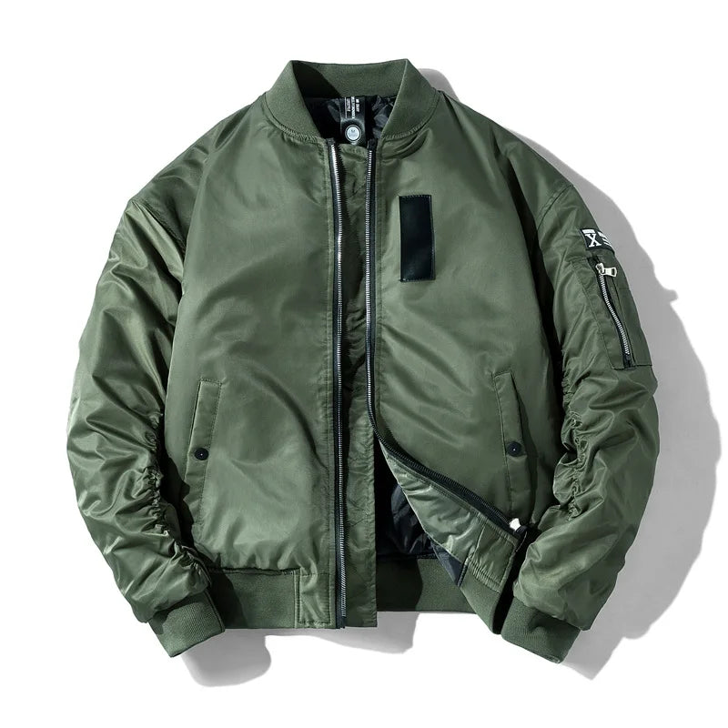 KIDWHXR Bomber Jacket Man Winter Thicken Stand Collar Men Parkas Pilot Coat Loose Long Sleeve Sport Casual Male Outerwear