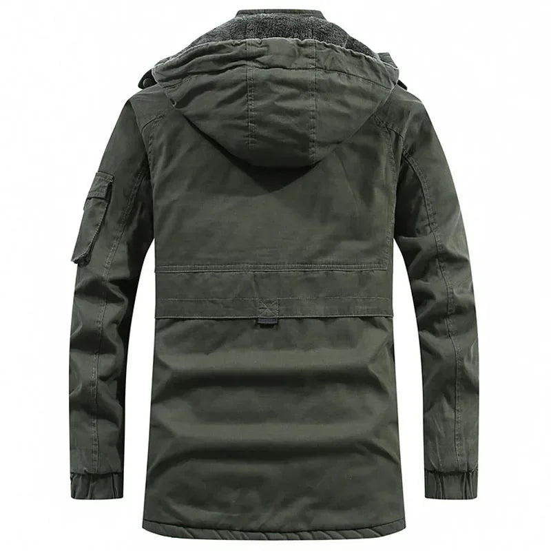 Parkas Coat Military Windproof Hooded Jackets Man Washed Cotton Thick Fleece Casual New Winter Warm Varsity Jacket Men