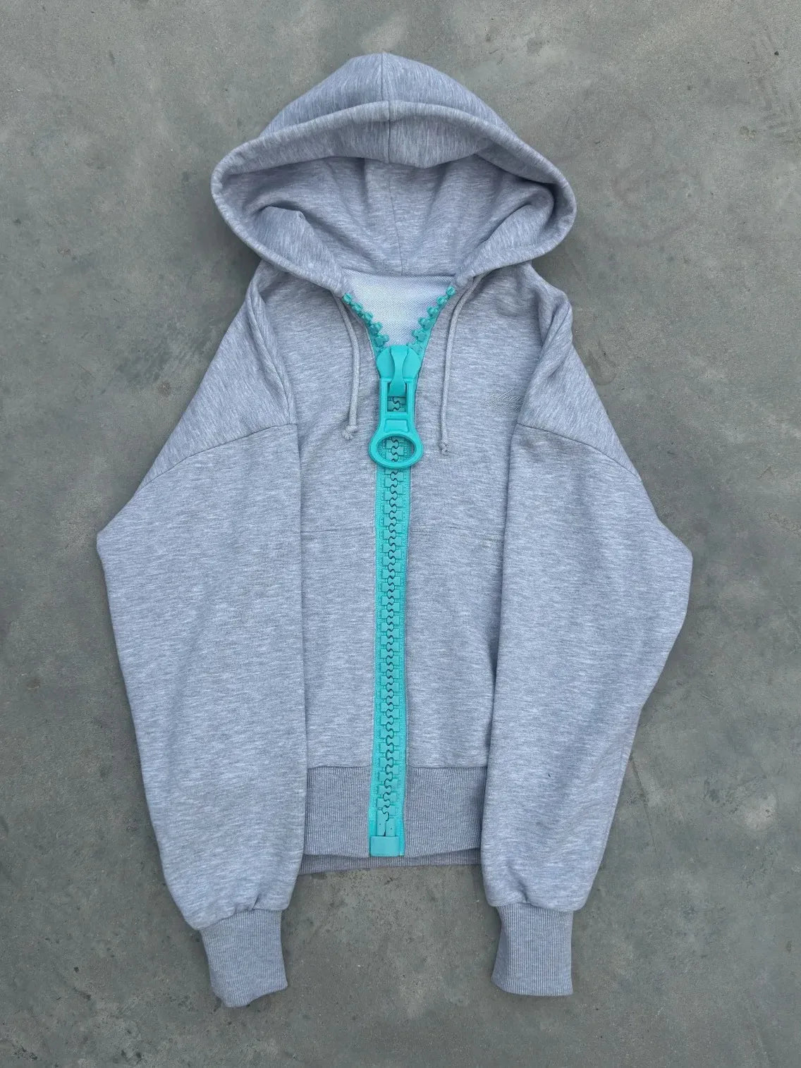 Y2K Contrast Color Big Zipper Cropped Zip Up Hoodie Drop Shoulder Streetwear Hooded Jacket