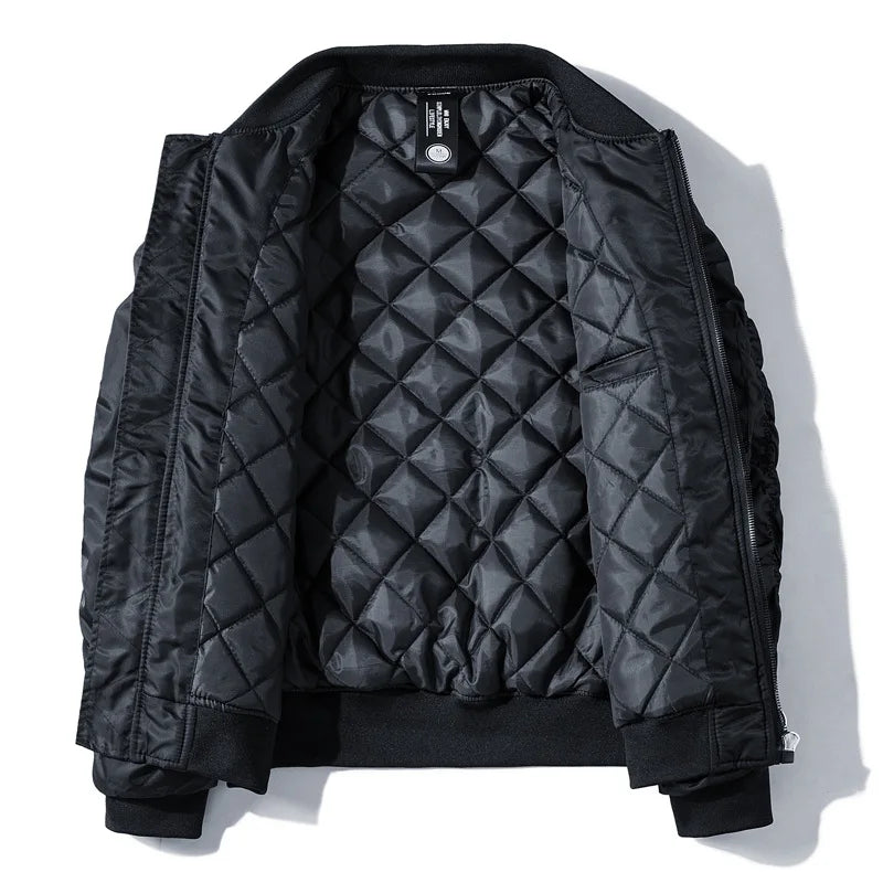 KIDWHXR Bomber Jacket Man Winter Thicken Stand Collar Men Parkas Pilot Coat Loose Long Sleeve Sport Casual Male Outerwear