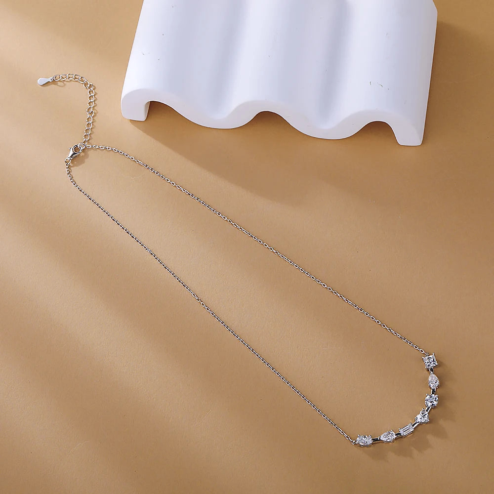 3.5cttw Multi Cut Moissanite Diamond Chain Necklace For Women Curved Shape Seven Stone Necklace S925 Silver Daily Wear Jewelry