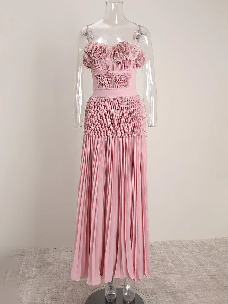 Dress Elegant Backless Party DEAT Elegant Dress Hollow Out Backless Camisole Pleated Flower High Waist Women's Party Dresses 2026 Spring Fashion 13DB5083