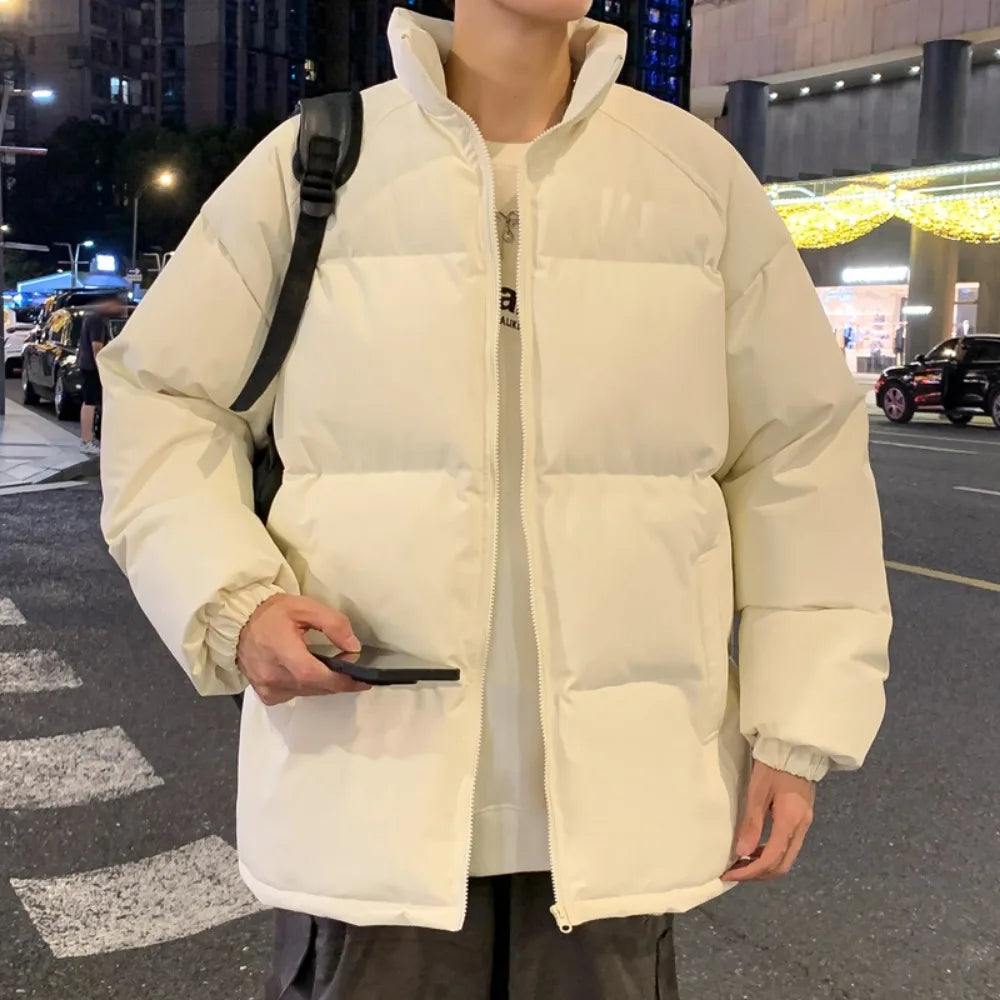 Men's Parkas Warm Basic Style Casual Jackets Thicken Winter Coat Puffer Jacket Solid Color Outwear Men's Clothing