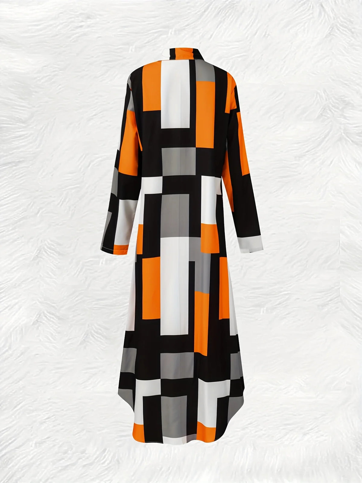 Women Long Sleeve Dress Vacation Style Orange Gray Black White Geometric Print A Line Midi Dress Casual Summer Fall Fashion
