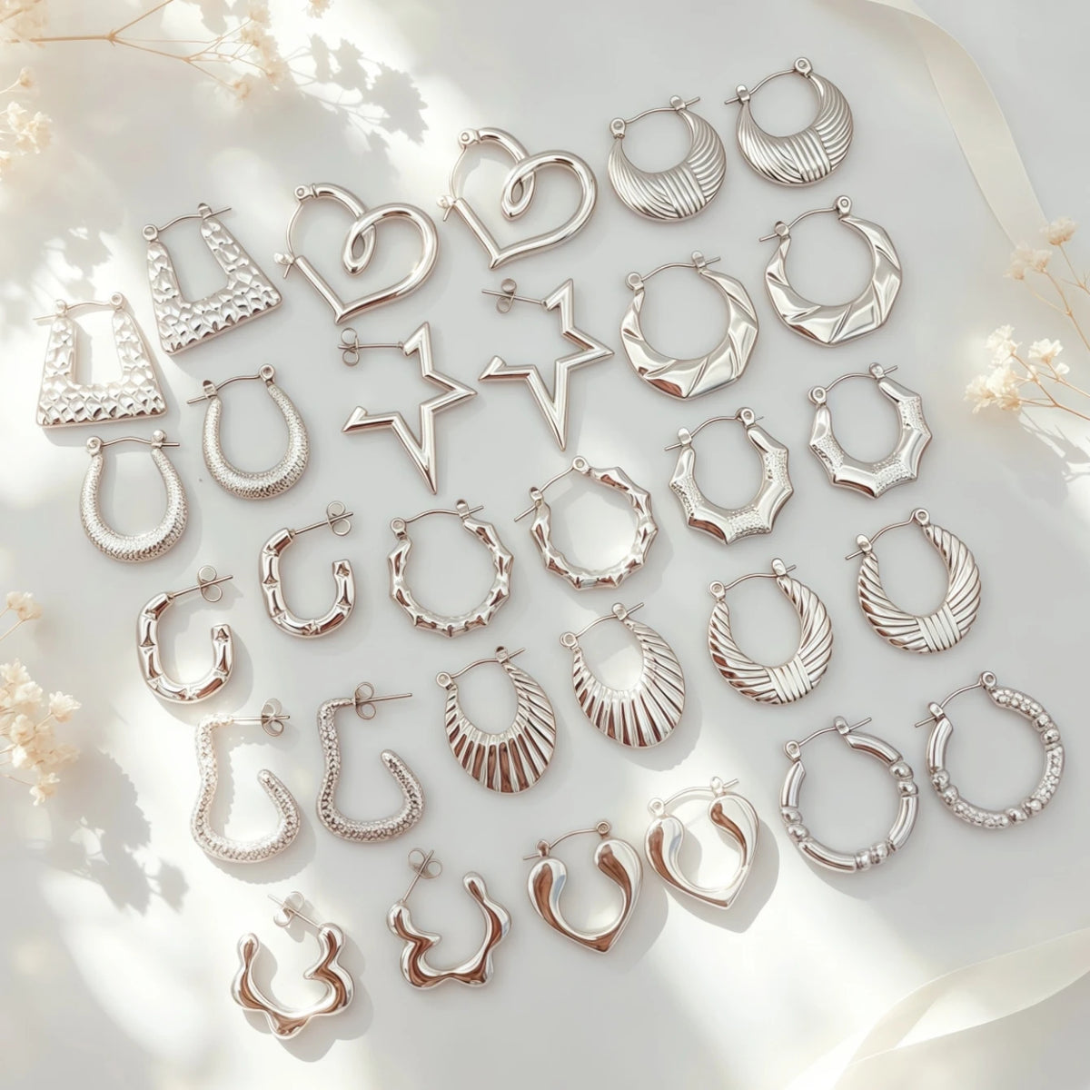 3/6/9/12/15/18PairsFashion Stainless Steel Circle Earrings For Women Mix Style Geometry Love-Heart Daily Jewelry Party Gifts