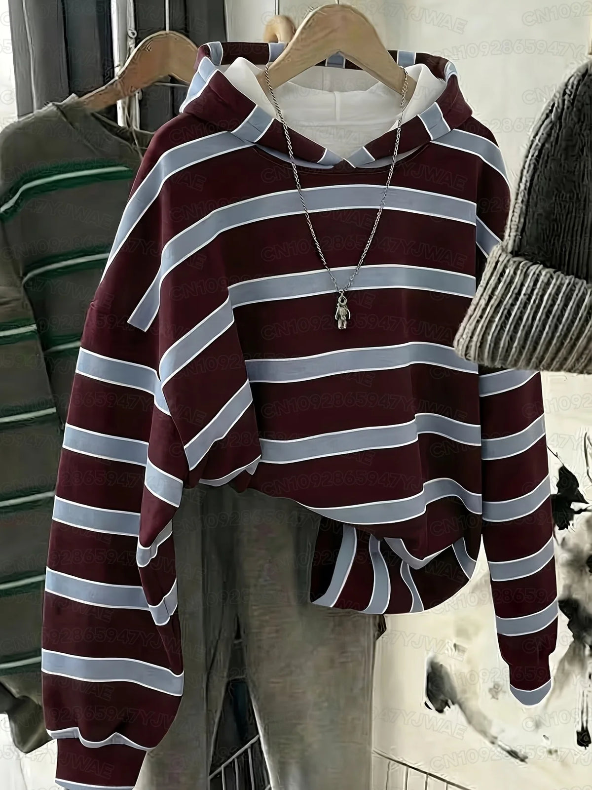 Autumn and Winter Women's Men's Colorblock Casual Daily Hooded Sweatshirt Striped Print Hoodies Y2K Sweatshirt