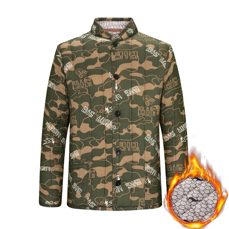 Coats Parka Camouflage Men Premium Thick Warm Fleece-lined Velvet Camouflage Stand Collar Autumn Winter Casual Fashion Men Parka Jacket Cold Weather Coats