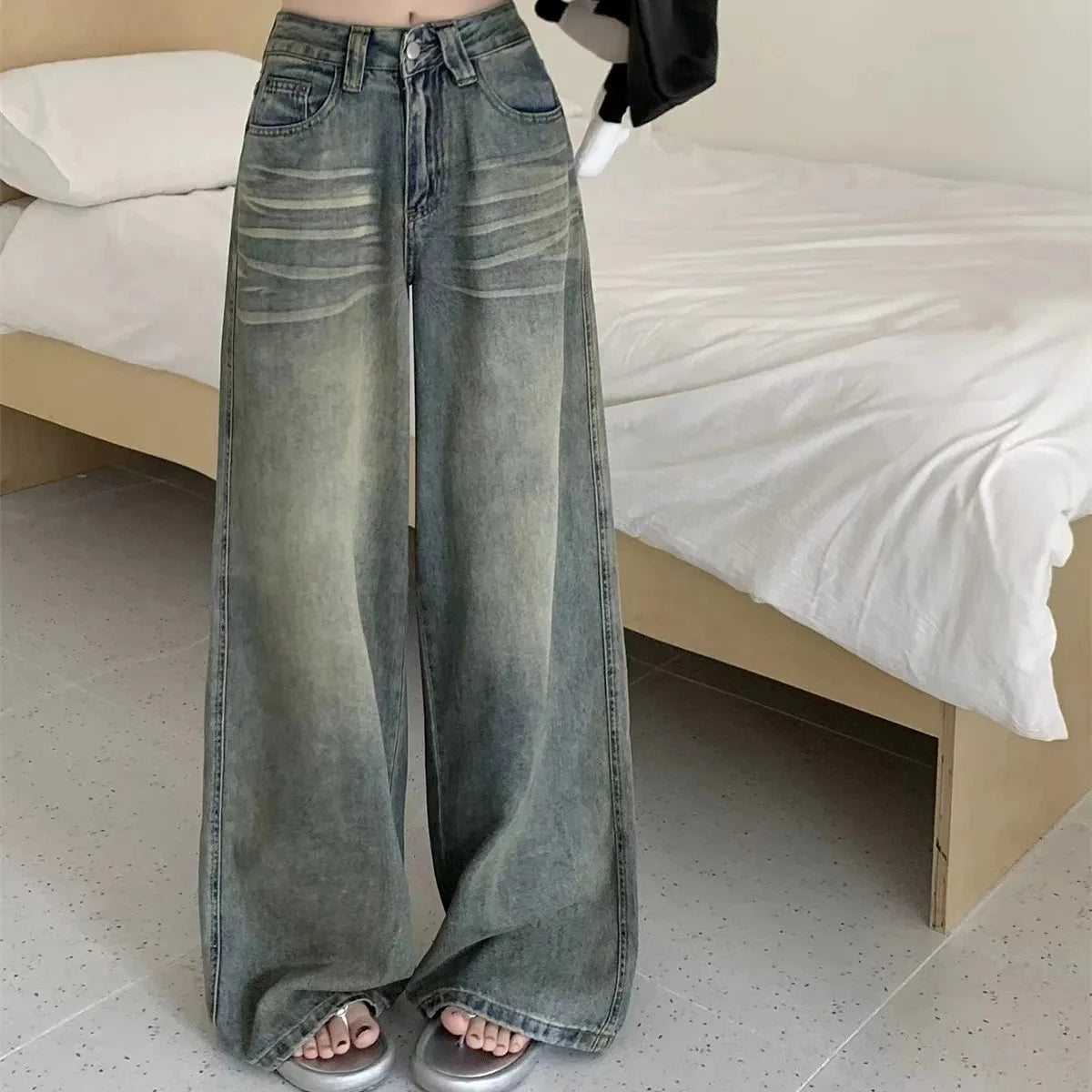 Jeans Women's Y2K Loose Straight Leg Jeans Women Trousers Baggy Wide Fit Casual High Waist Retro Washed Vintage Style Women's Jeans Jeans