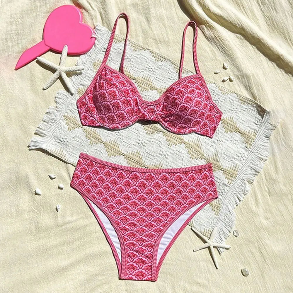 2Pcs/Set Fashion Summer Beach Bikini High Waist Casual Women Swimsuit Push-Up Bathing Suit Beachwear Beach