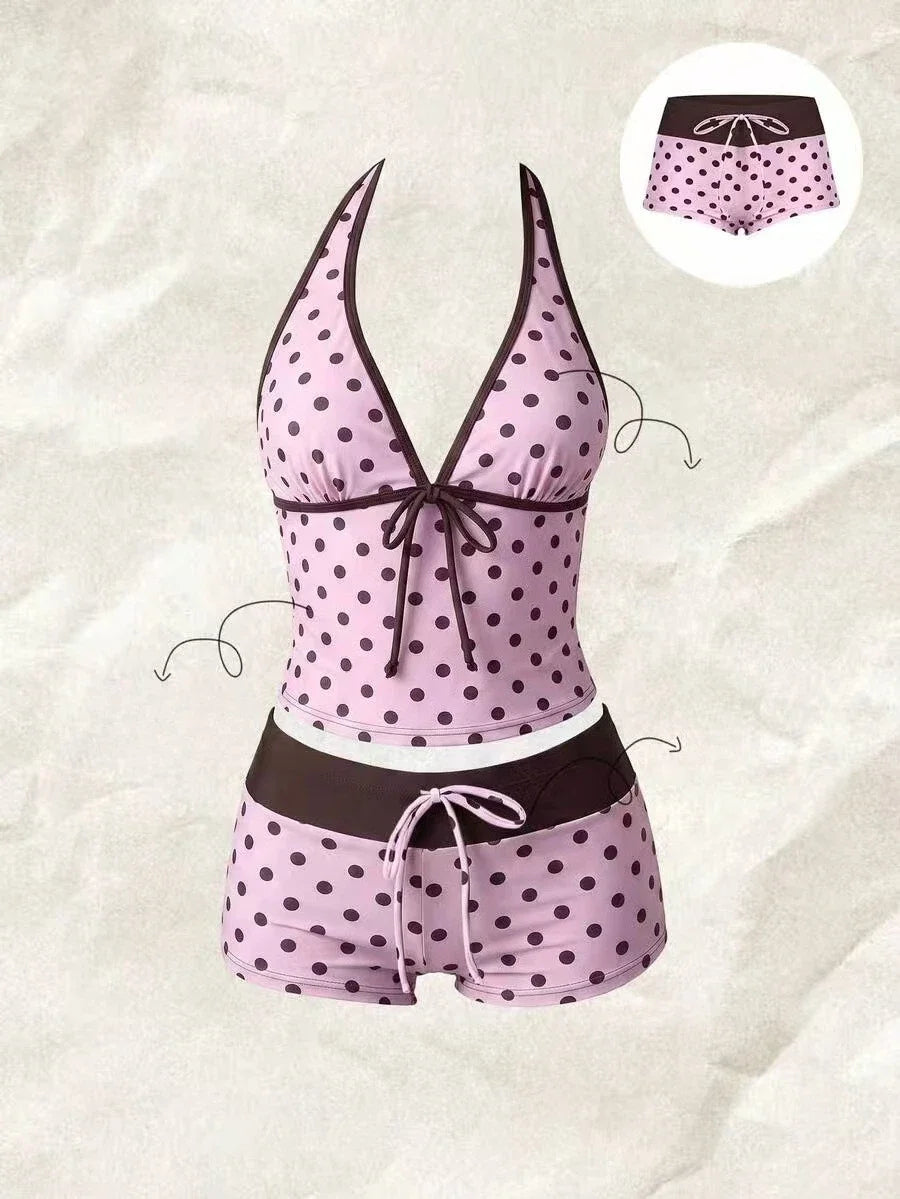 Harajuku Swimwear Two Piece Bikini Women Halter Neck Ruffle Swimsuit Daily Bathing Piece