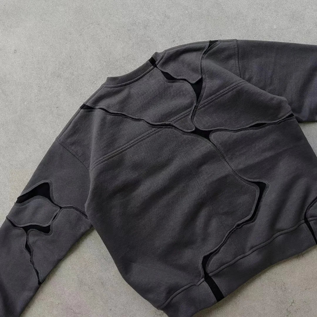 High Street Dark Purple Patchwork Vintage Loose Hoodie New Japanese Harajuku Anime Irregular Slit Design Loose Casual Couple Top