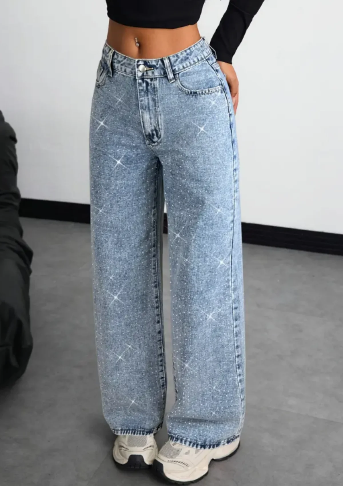 American-style high street retro full-diamond wide-leg jeans for women 2025 autumn style versatile and slimming great for a