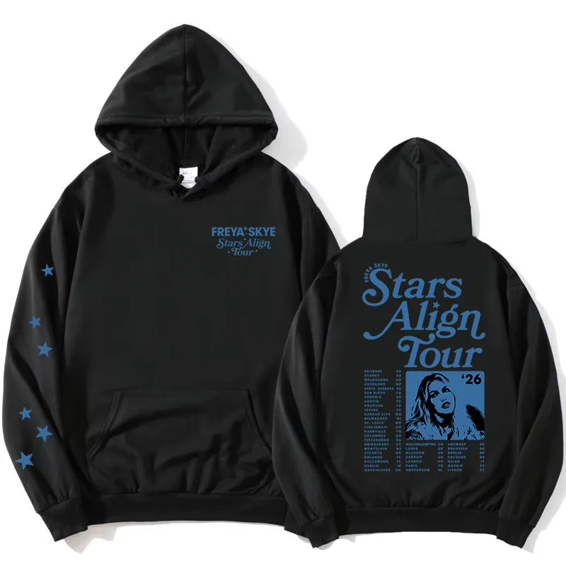 Unisex Streetwear Freya Skye Stars Align Tour Hoodies Long Sleeve Women Men Sweatshirt with Pocket Graphic Print Merch Pullovers