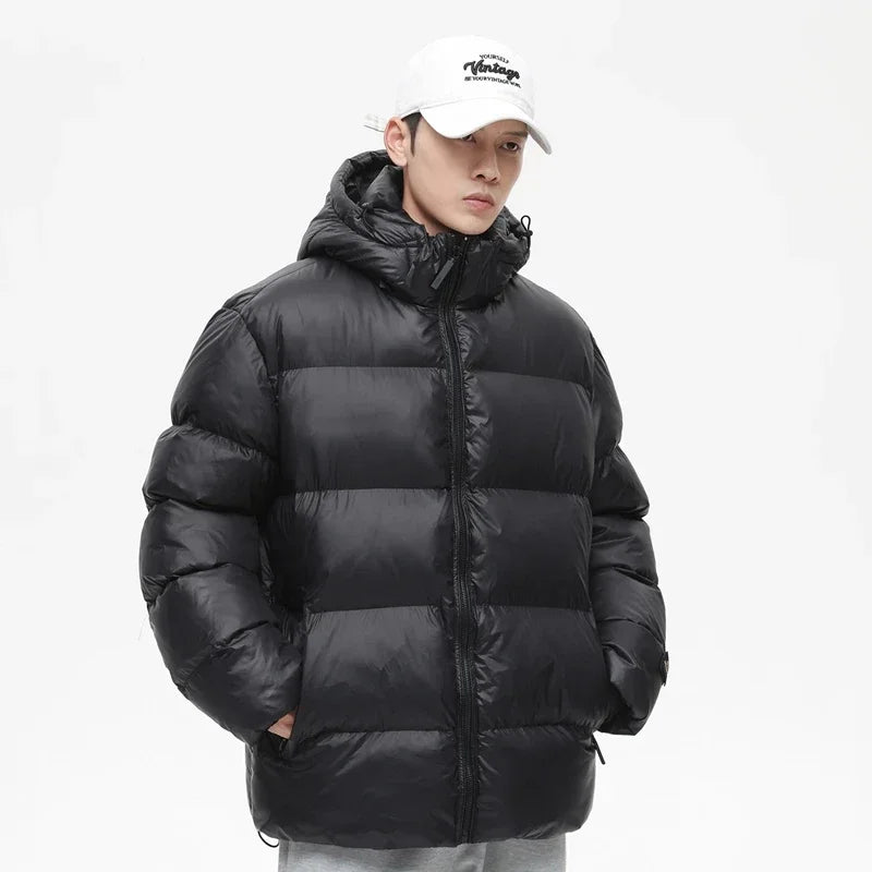 Solid Color with Hoodie Warm Puffer Jackets Padded Cotton Clothes Waterproof Jackets Man Winter Coats Men Hooded Zipper Parkas