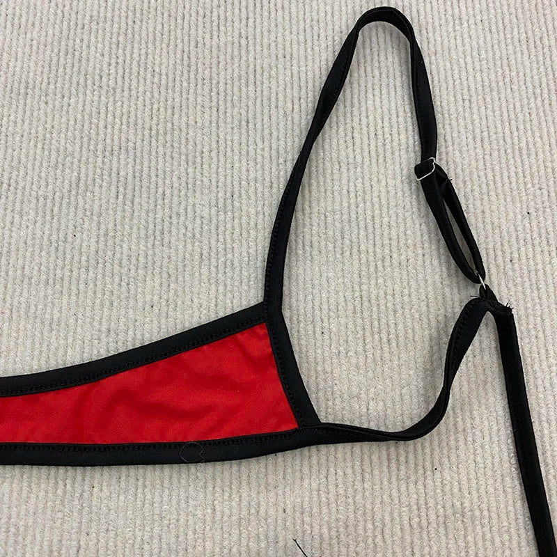 Aesthetic Sexy Spice Girl Beach Contrast Color Swimsuit Solid Shoulder Strap Adjustable Backless Simple Summer Split Bikini Y2K