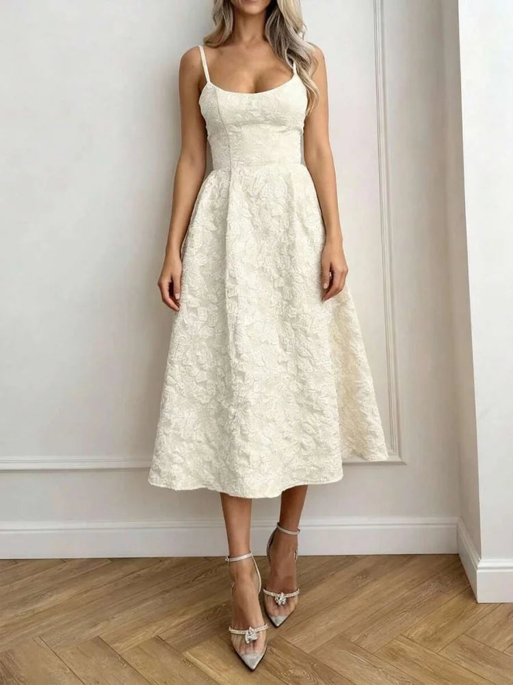 Women Solid Color Sleeveless U-Neck Zipper Backless A-line Maxi Dress Summer Sexy Elegant Dating Casual Daily Streetwear Clothes