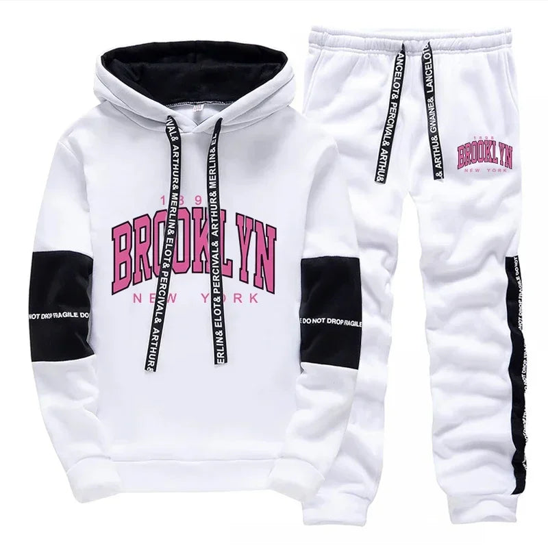 Black White Women's Tracksuit Hot Sales Casual Hooded Sweatshirts Outdoors Sports Jogging Clothing Versatile Single Hoodie Pants