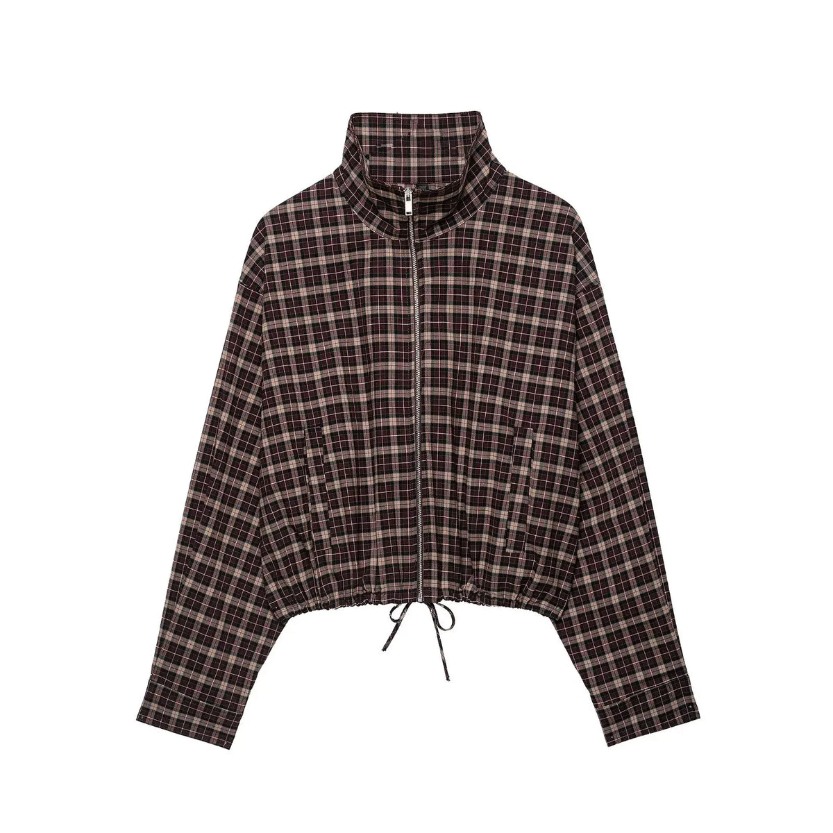Fashionable Plaid Zipper Coat And Wide Pleat Skirt Set Women's Autumn Arrival Clothing Outfit Matching Checkered Pattern