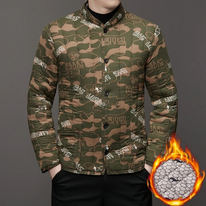 Coats Parka Camouflage Men Premium Thick Warm Fleece-lined Velvet Camouflage Stand Collar Autumn Winter Casual Fashion Men Parka Jacket Cold Weather Coats