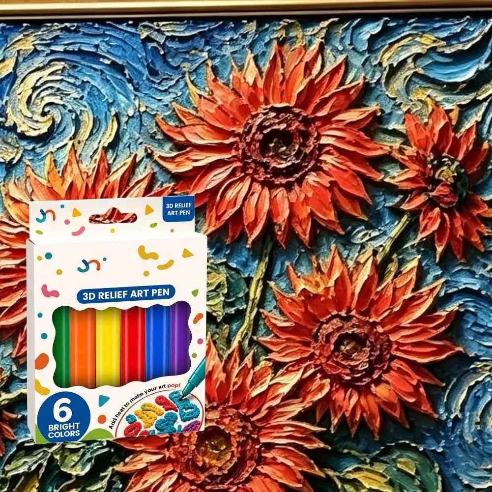 3D Relief Art Puffy Paint Pens 6 Vibrant Colors Heat Activated Raised Texture Drawing Markers DIY Handicraft Painting Tools