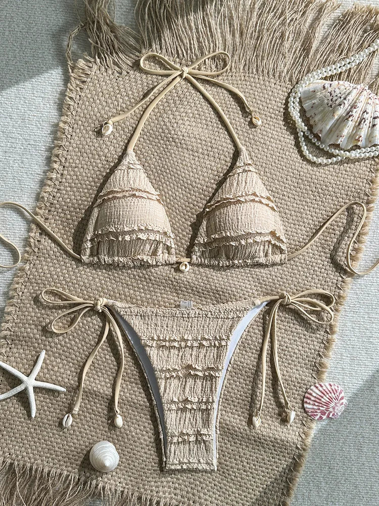 New In Summer Beach Swimwear Woman 2026 Solid Color Fashion String Bikinis Sets Female Sexy 2 Piece Swimsuit