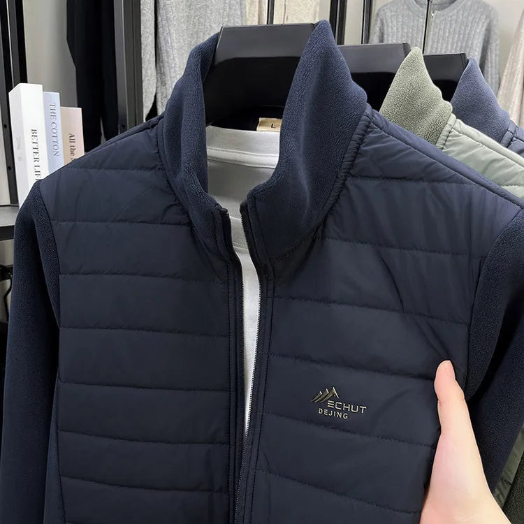 2026 New Men's Fleece Patchwork Jacket Lightweight Cotton Autumn Winter Casual Stand Collar Warmth Polyester Wool Nylon
