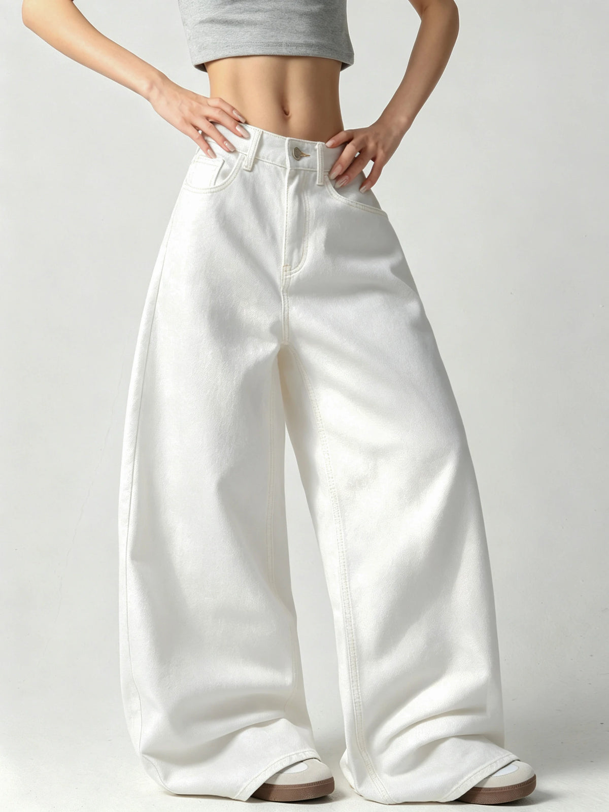 American Street Women's Retro White Wide-Leg Jeans With Colorful Cloud And Floral Prints Y2K Streetwear Trendy Fashion High-Waist Baggy Stylish Long Pants