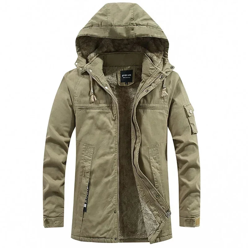 2026 Jacket Men Washed Cotton Thick Fleece Casual New Winter Warm Varsity Men Parkas Coat Military Windproof Hooded Jackets Man