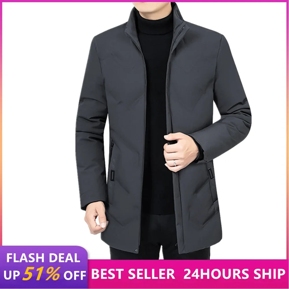Men Down Parka New Jacket Thicken Warm Men Parkas Hooded Male Long Coat Fleece Windproof Padded Mens Winter Outwear Jackets