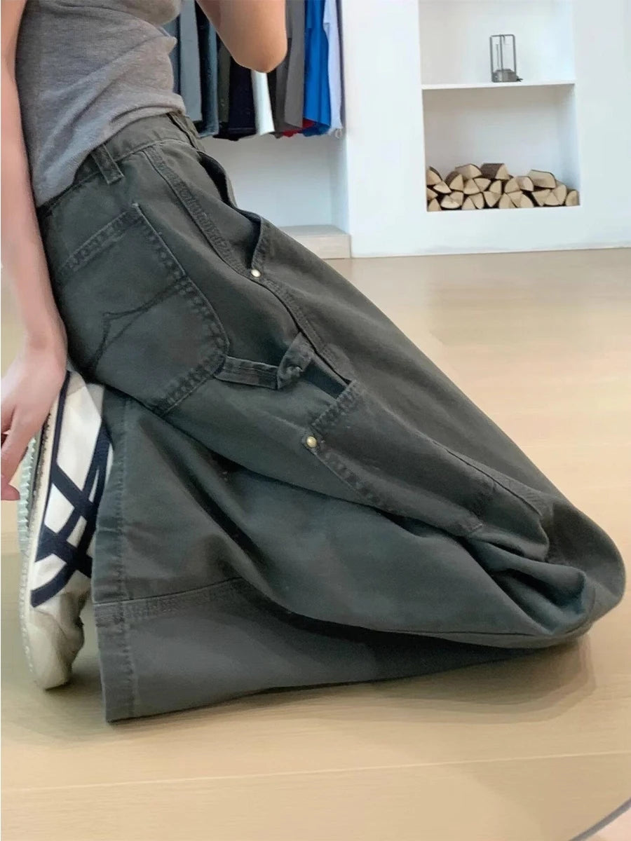 Jeans American Style Military Green Straight Leg Jeans Women's Loose Slim High Waist Casual Wide Leg Pants Autumn Arrival