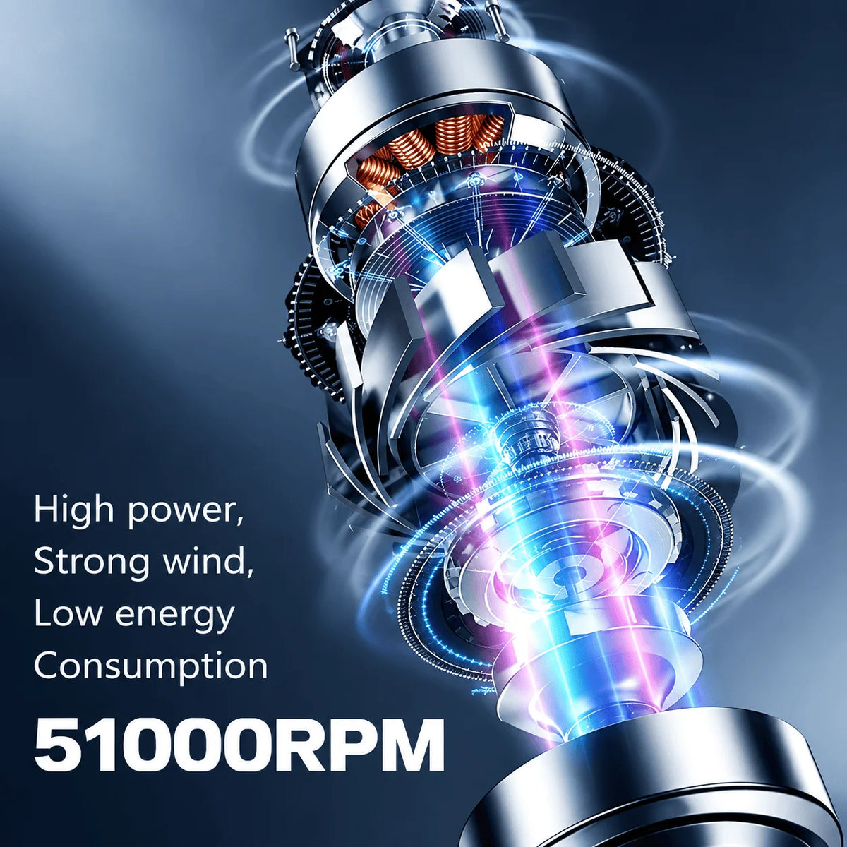 Rechargeable Electric Air Duster, 33000/38000/51000RPM Speeds, 6000mAh Battery, LED Work Light, USB-C Charging, Five Nozzles, for Computer Keyboards, Car Interiors, Fans and Household Dust Cleaning, Black, ABS and PC, 16 x 11 x 4.5cm