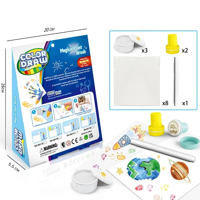 Magic Drawing Toys for Kids Fantasy Color Brush Graffiti Seal Baby Painting Set Children Montessori Interactive Educational Toys