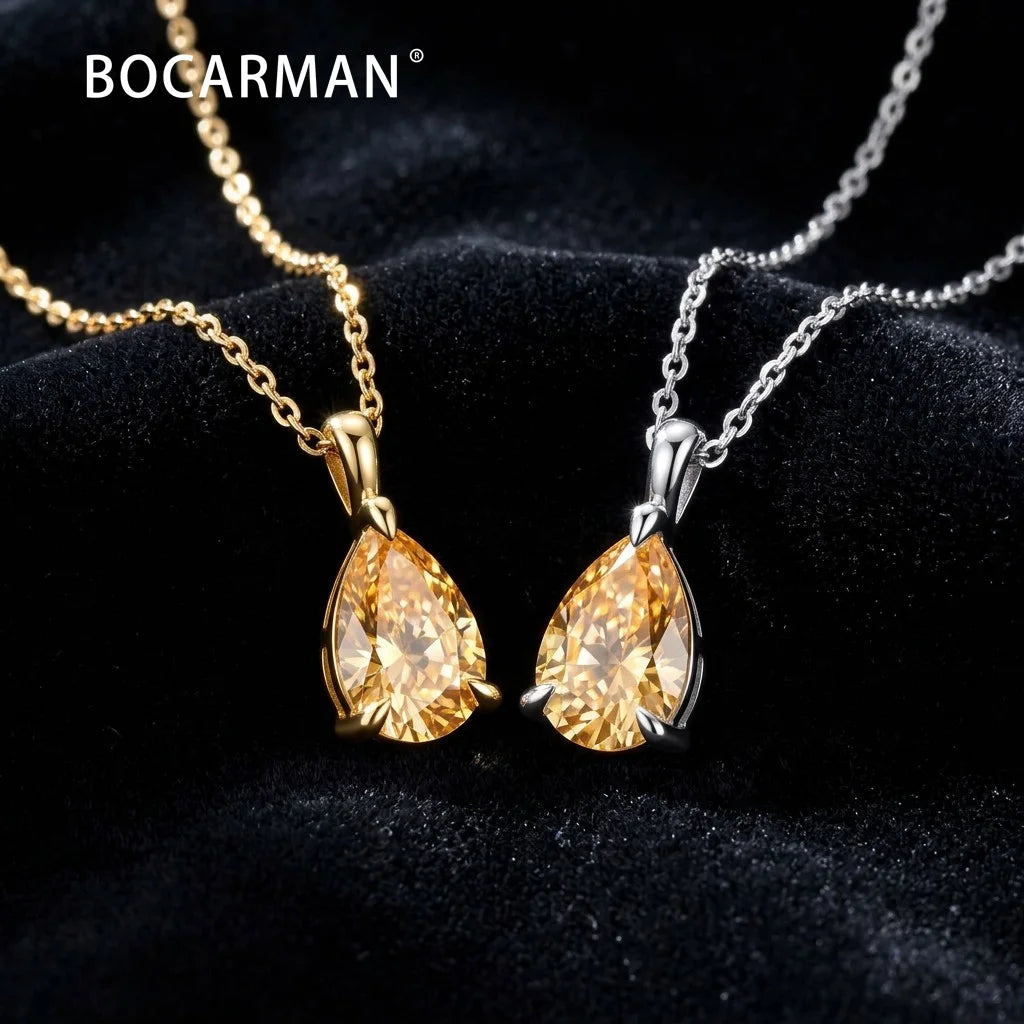 Bocarman Colorful Pear Moissanite Pendant on S925 Silver Chain GRA Iridescent Teardrop Whimsical Enchanting Gift