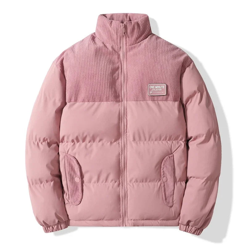 Corduroy Patchwork Embroidered Cotton Padded Jacket Men Winter Thicken Vintage Overcoat Tops Warm Parkas Stand Collar Loose Coat