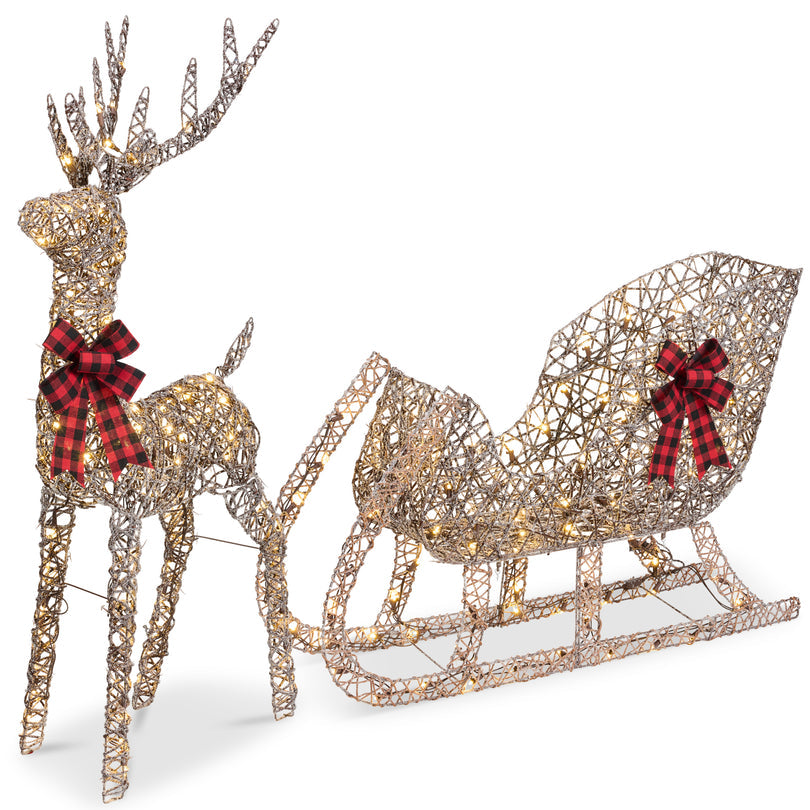 Lighted Christmas Reindeer and Sleigh Outdoor LED Decor Set