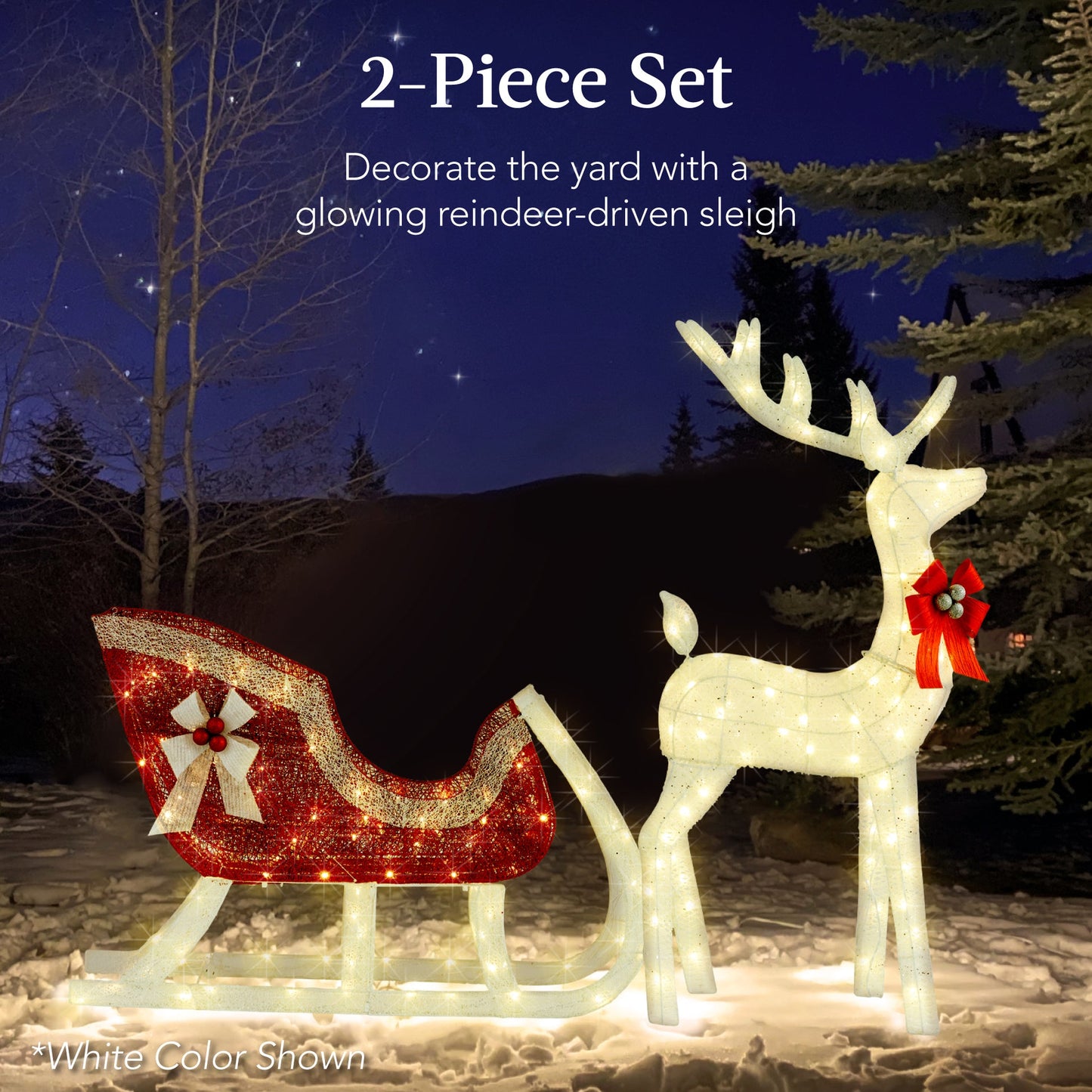Lighted Christmas Reindeer & Sleigh Outdoor LED Holiday Yard Decor Set