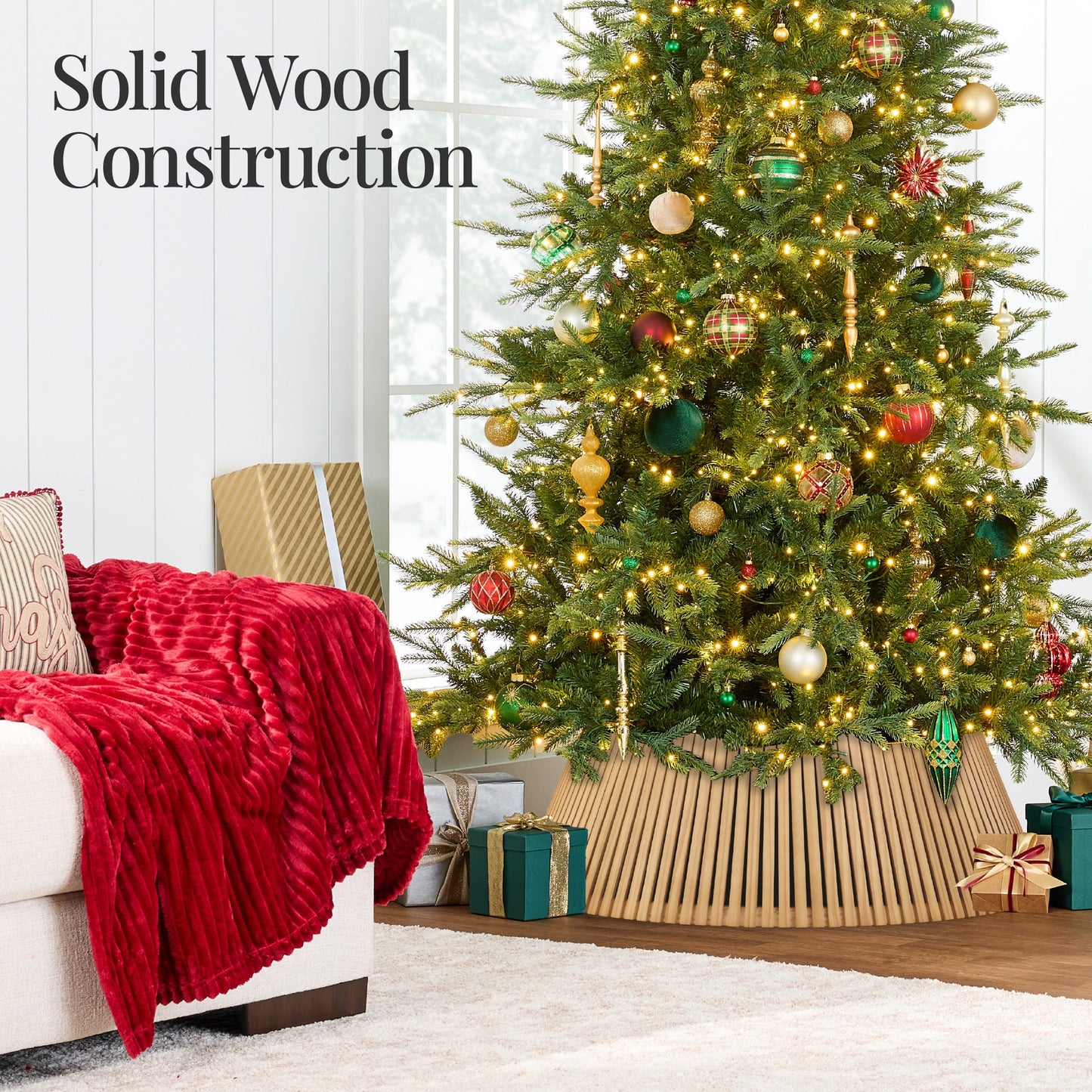 42-Inch Solid Wood Slatted Christmas Tree Collar