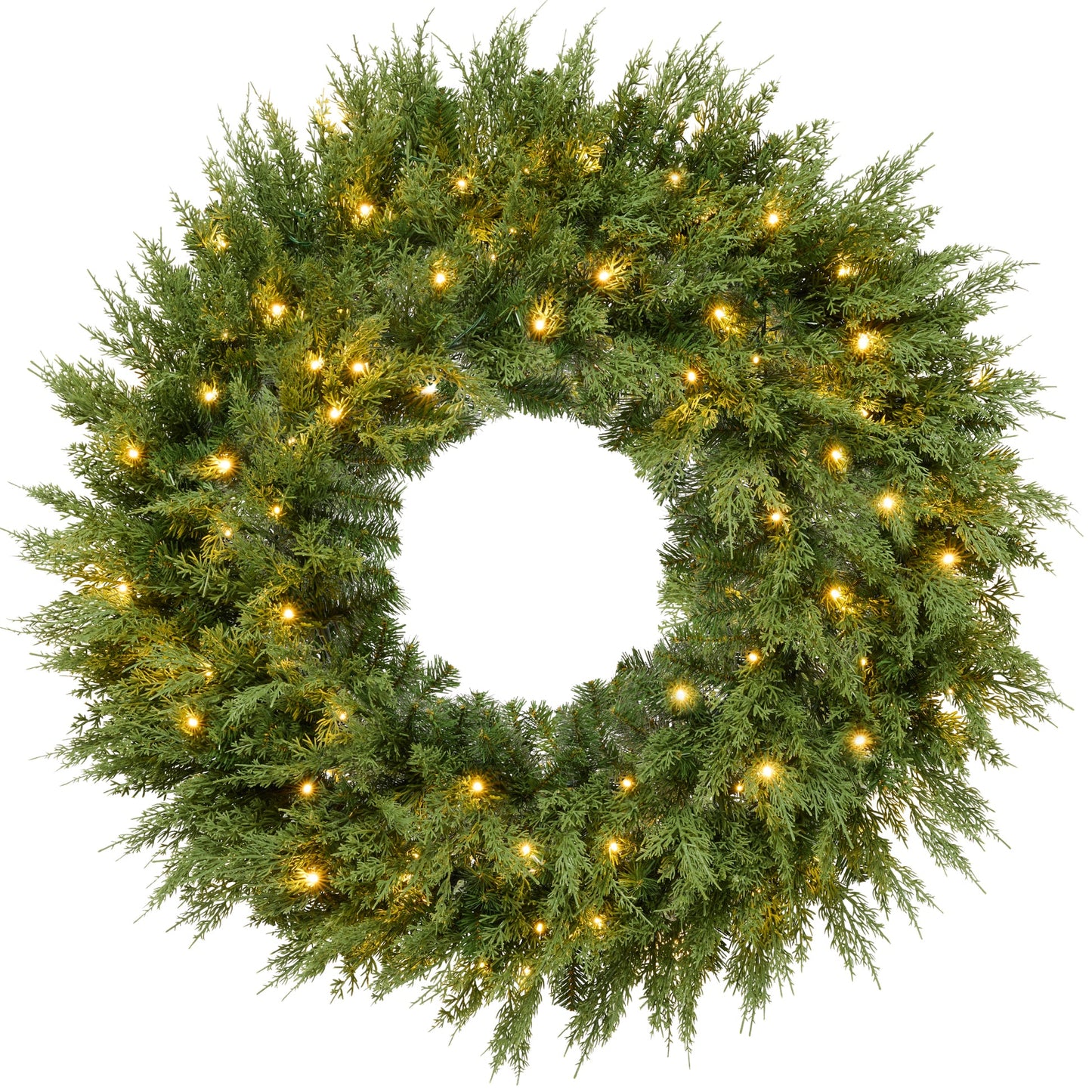 Pre-Lit Cedar Cypress Christmas Wreath with Twinkling LED Lights