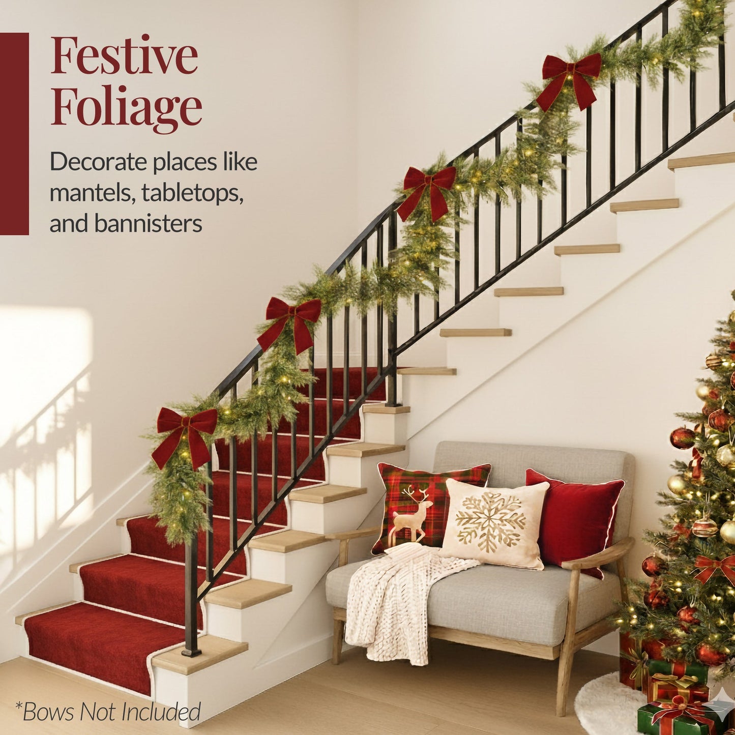 Pre-Lit Cedar Cypress Christmas Garland with Twinkling LED Lights