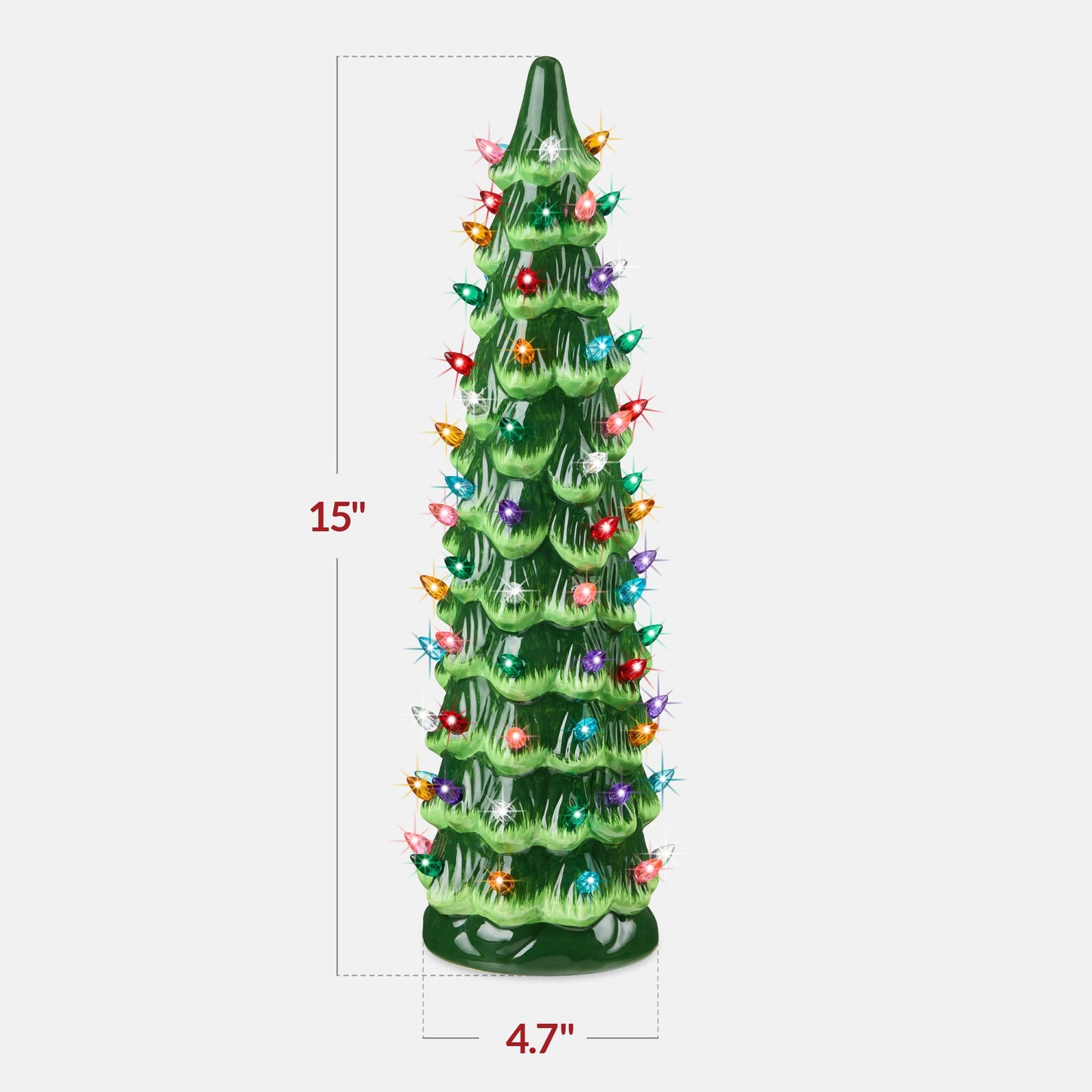 15-Inch Hand-Painted Ceramic Christmas Tree with LED Holiday Lighting