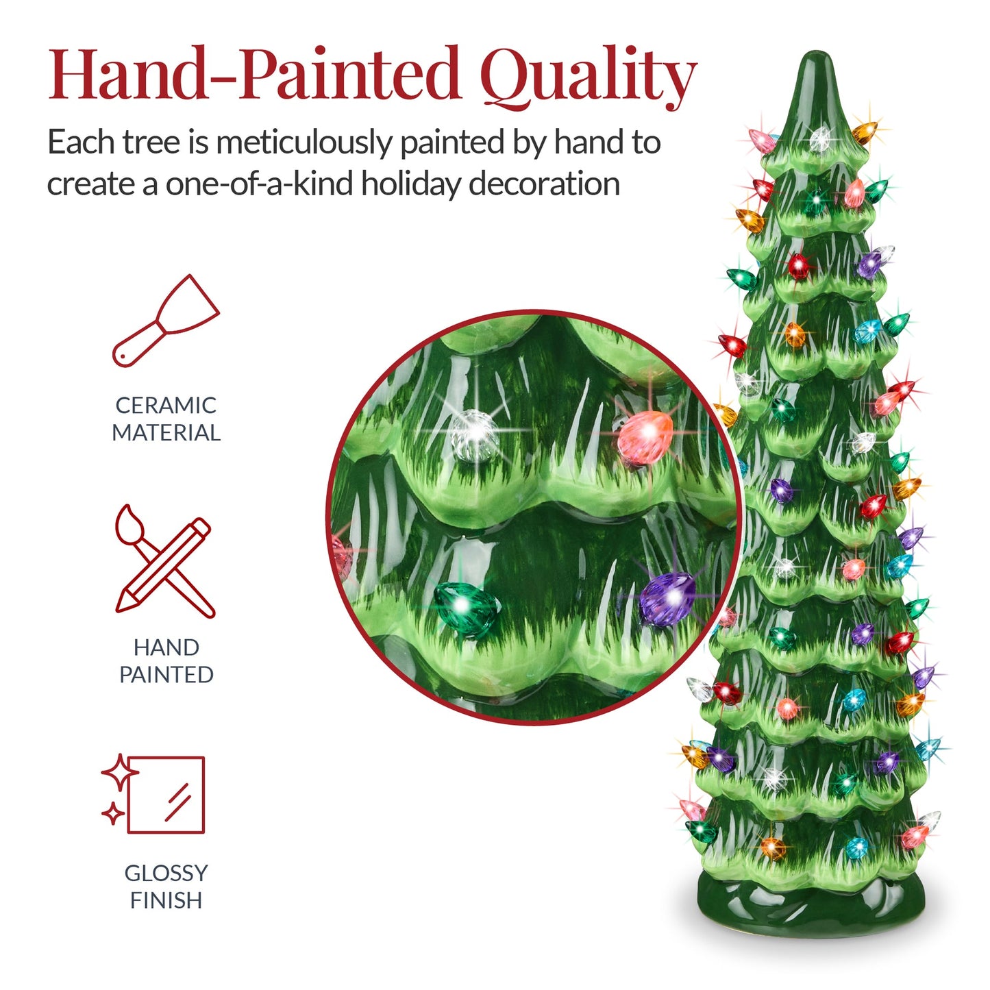 15-Inch Hand-Painted Ceramic Christmas Tree with LED Lights