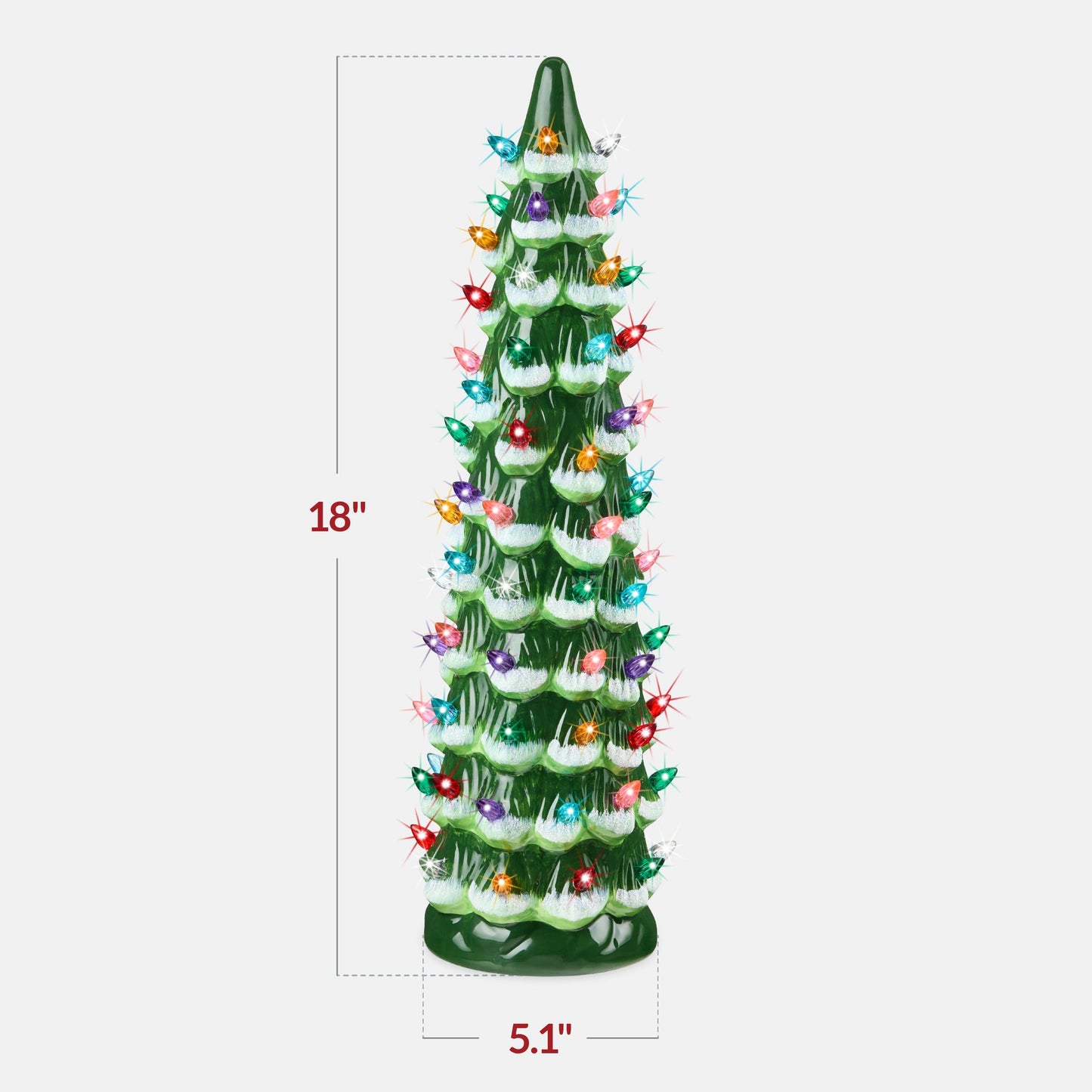 18-Inch Hand-Painted Ceramic Christmas Tree with LED Lights