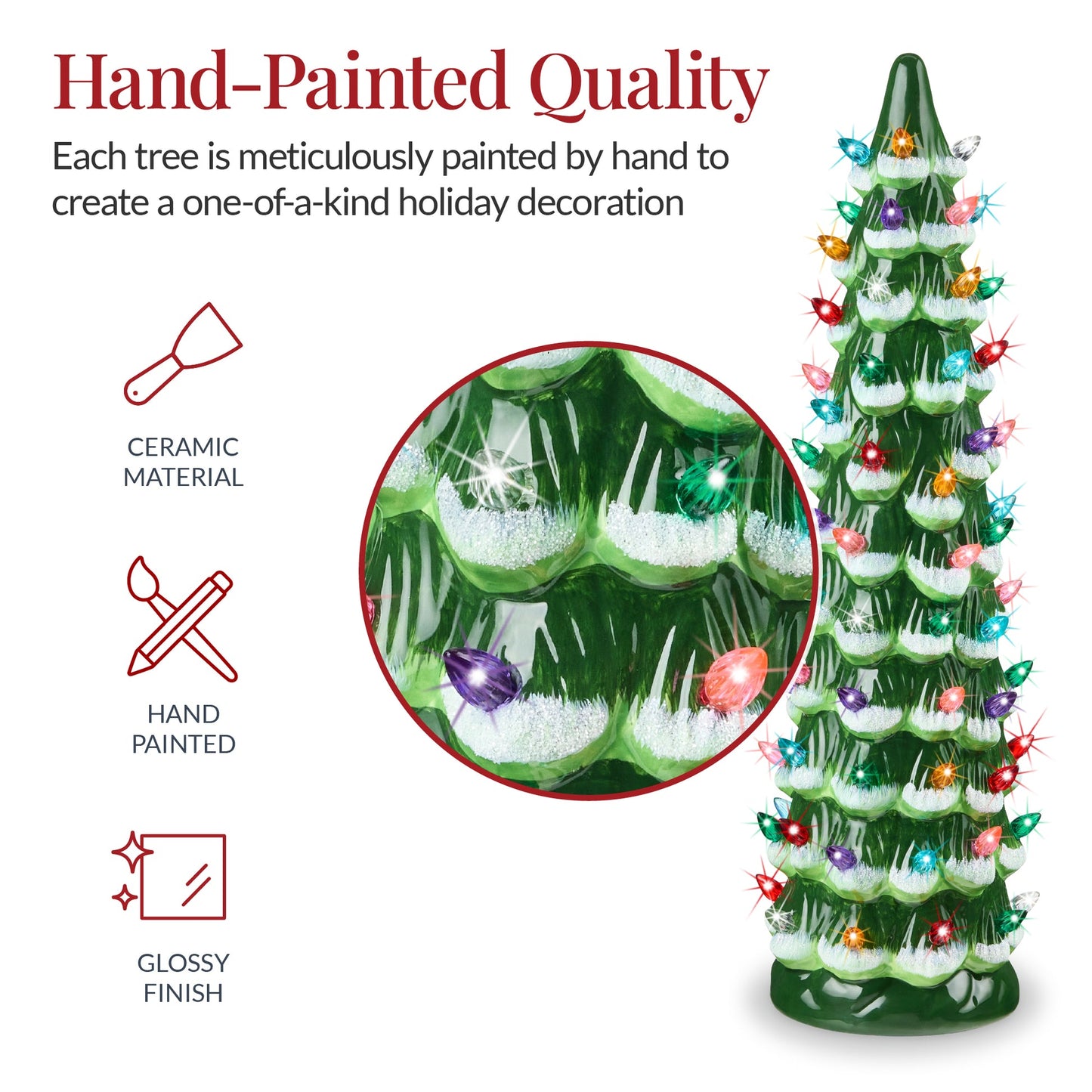 18-Inch Hand-Painted Ceramic Christmas Tree with LED Lights