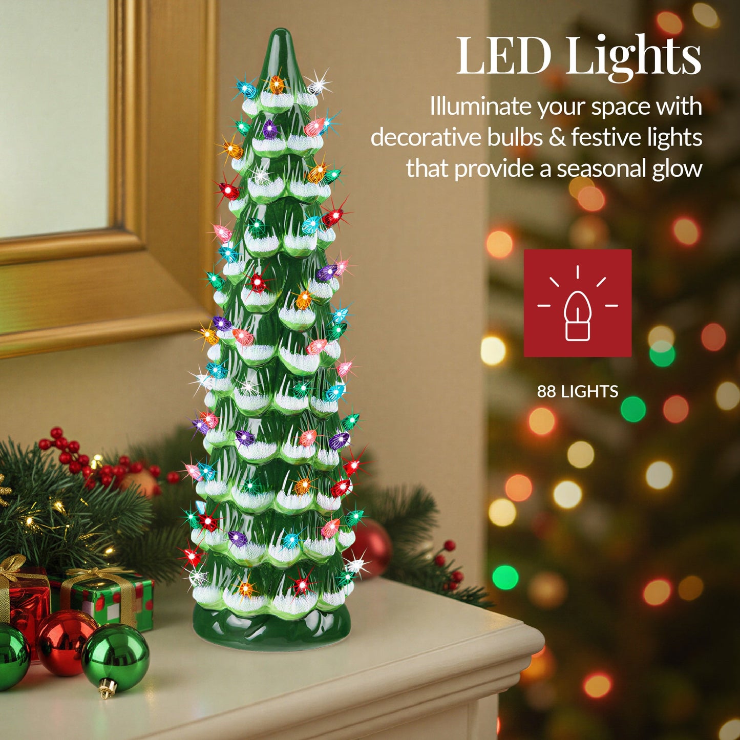 18-Inch Hand-Painted Ceramic Christmas Tree with LED Lights