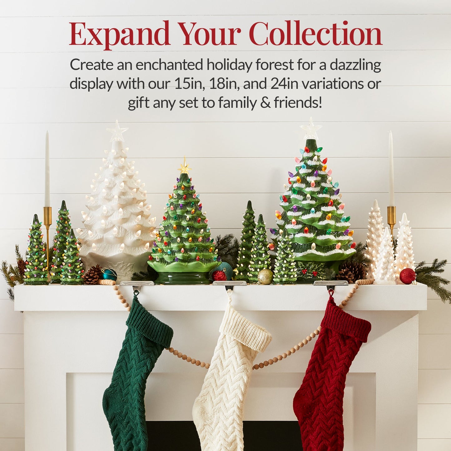 18-Inch Hand-Painted Ceramic Christmas Tree with LED Lights