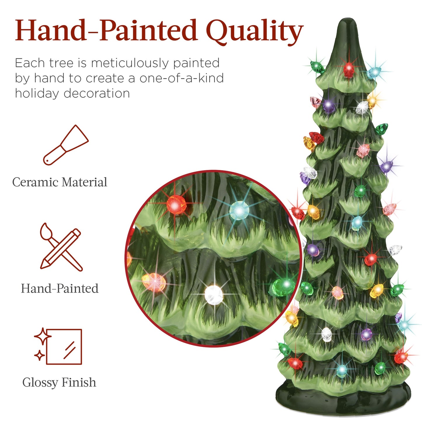 Set of 3 XL Hand-Painted Ceramic Christmas Trees with LED Lights