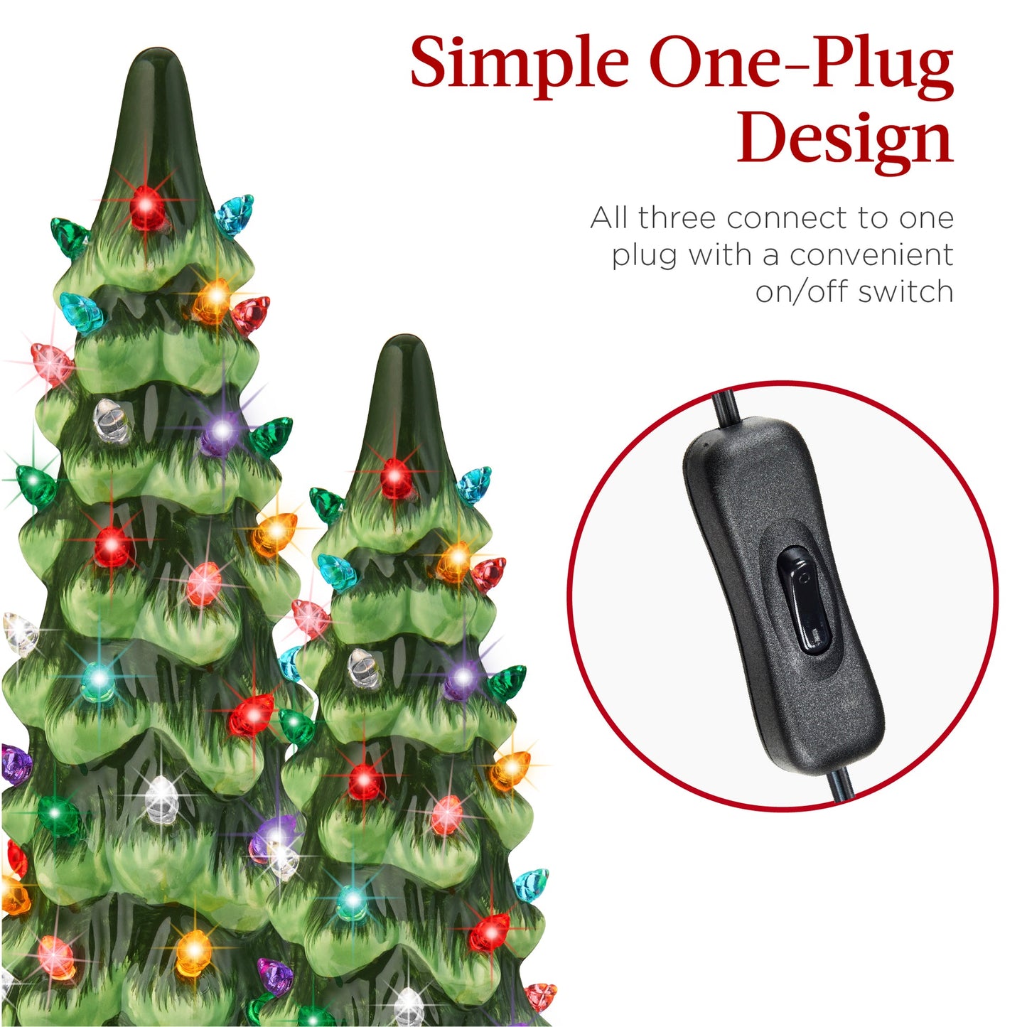 Set of 3 XL Hand-Painted Ceramic Christmas Trees with LED Lights